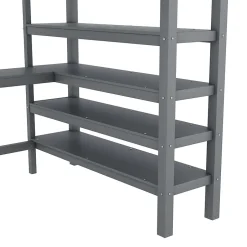 Okwish Lit Mezzanine 140 x 200 cm - Lit enfant avec Bureau et Rangements - Pin + MDF - Sans Matelas - Gris Clearance