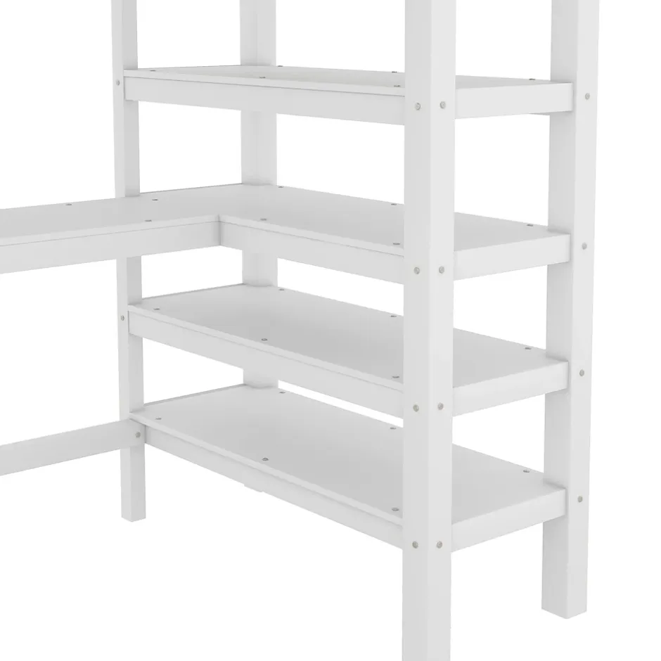 Generique Lit Mezzanine 90 x 200 cm - Lit enfant avec Bureau et Rangements - Pin + MDF - Sans Matelas - Blanc Outlet