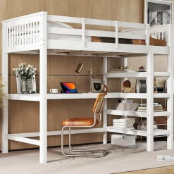 Generique Lit Mezzanine 90 x 200 cm - Lit enfant avec Bureau et Rangements - Pin + MDF - Sans Matelas - Blanc Outlet