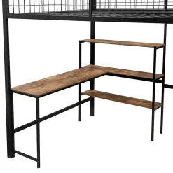 Okwish Lit Mezzanine 140 x 200 cm - Lit avec Bureau et Étagères - Métal + MDF - Sans Matelas - Noir New