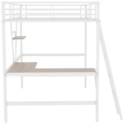 Generique Lit Mezzanine 90 x 200 cm - Lit avec Bureau en L et Étagère - Métal + MDF - Sans Matelas - Blanc Sale
