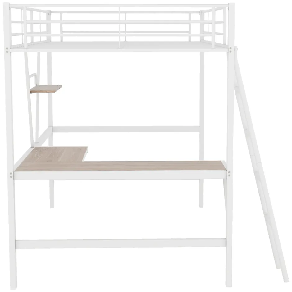 Generique Lit Mezzanine 90 x 200 cm - Lit avec Bureau en L et Étagère - Métal + MDF - Sans Matelas - Blanc Sale