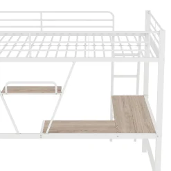 Generique Lit Mezzanine 90 x 200 cm - Lit avec Bureau en L et Étagère - Métal + MDF - Sans Matelas - Blanc Sale