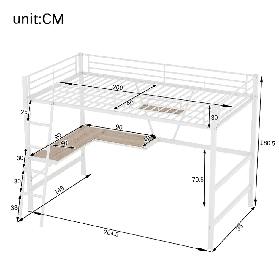 Generique Lit Mezzanine 90 x 200 cm - Lit avec Bureau en L et Étagère - Métal + MDF - Sans Matelas - Blanc Sale