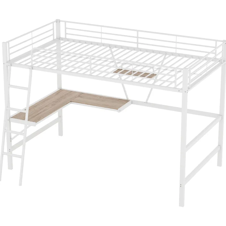 Generique Lit Mezzanine 90 x 200 cm - Lit avec Bureau en L et Étagère - Métal + MDF - Sans Matelas - Blanc Sale