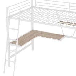 Generique Lit Mezzanine 90 x 200 cm - Lit avec Bureau en L et Étagère - Métal + MDF - Sans Matelas - Blanc Sale