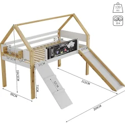 Okwish Lit mezzanine 90 x 200 cm - Lit Simple avec Escalier à Rampe Haute - Pin + MDF - Sans Matelas - Gris Outlet