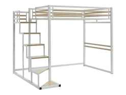 Vente-unique Lit mezzanine 140 x 200 cm - Métal et MDF - Blanc - JOGUI