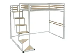 Vente-unique Lit mezzanine 140 x 200 cm - Métal et MDF - Blanc - JOGUI