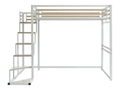 Vente-unique Lit mezzanine 140 x 200 cm - Métal et MDF - Blanc - JOGUI