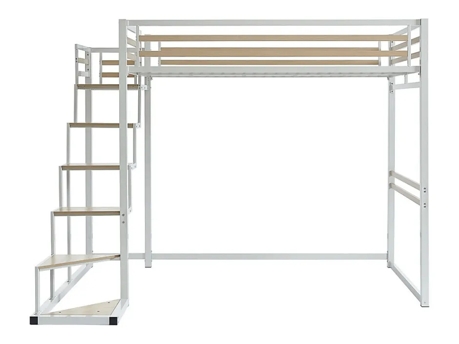 Vente-unique Lit mezzanine 140 x 200 cm - Métal et MDF - Blanc - JOGUI