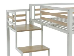Vente-unique Lit mezzanine 140 x 200 cm - Métal et MDF - Blanc - JOGUI