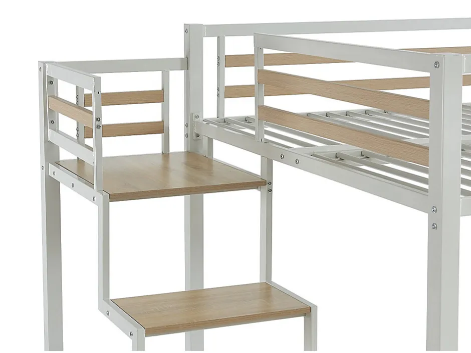 Vente-unique Lit mezzanine 140 x 200 cm - Métal et MDF - Blanc - JOGUI