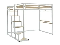 Vente-unique Lit mezzanine 140 x 200 cm - Métal et MDF - Blanc + Matelas - JOGUI