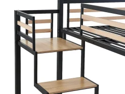 Vente-unique Lit mezzanine 140 x 200 cm - Métal et MDF - Noir et naturel - JOGUI Discount