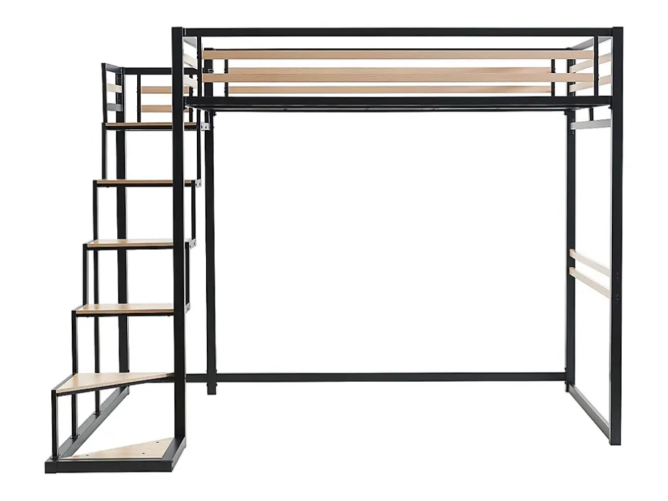 Vente-unique Lit mezzanine 140 x 200 cm - Métal et MDF - Noir et naturel - JOGUI Discount