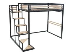 Vente-unique Lit mezzanine 140 x 200 cm - Métal et MDF - Noir et naturel - JOGUI Discount