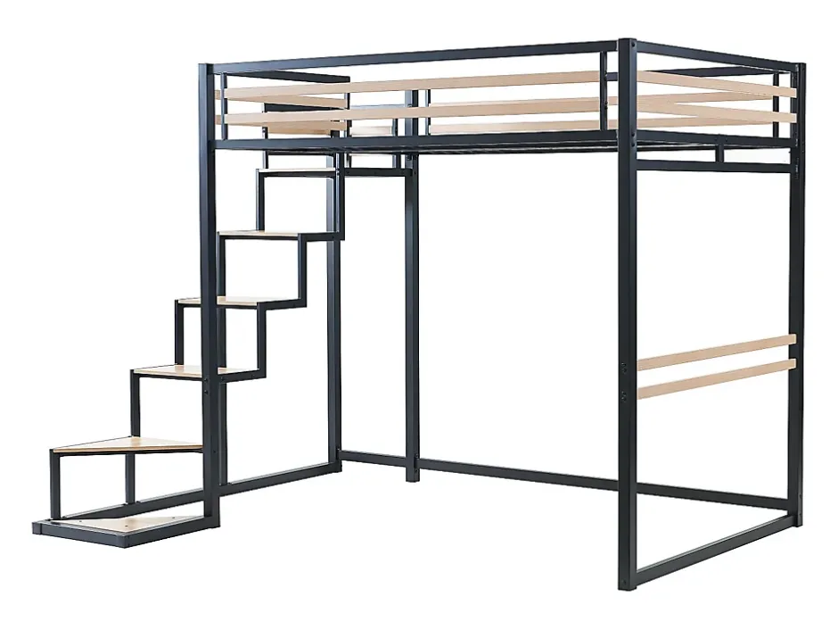Vente-unique Lit mezzanine 140 x 200 cm - Métal et MDF - Noir et naturel - JOGUI Discount