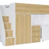 Vente-unique Lit mezzanine 90 x 190 cm avec armoire et bureau - Blanc et naturel - LANILATO