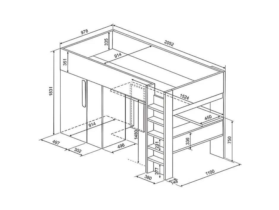 Vente-unique Lit mezzanine 90 x 200 cm avec armoire et bureau - Bleu et blanc + matelas - NICOLAS