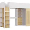 Vente-unique Lit mezzanine 90 x 190 cm avec bureau et penderie - Coloris : Blanc et naturel - LORINTI