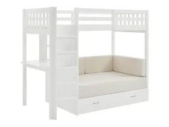 Vente-unique Lit mezzanine 90 X 190 cm avec sofa convertible - Pin et MDF - Blanc - ORPELIA