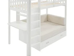 Vente-unique Lit mezzanine 90 X 190 cm avec sofa convertible - Pin et MDF - Blanc - ORPELIA