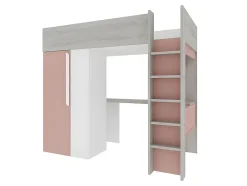 Vente-unique Lit mezzanine 90 x 200 cm avec armoire et bureau - Rose et blanc + matelas - NICOLAS Online