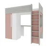 Vente-unique Lit mezzanine 90 x 200 cm avec armoire et bureau - Rose et blanc - NICOLAS