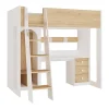 Vente-unique Lit mezzanine 90 x 190 cm avec penderie et bureau - Coloris : Naturel et blanc - ALVENOU