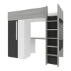 Vente-unique Lit mezzanine 90 x 200 cm avec armoire et bureau - Anthracite et blanc - NICOLAS II