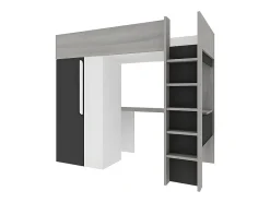 Vente-unique Lit mezzanine 90 x 200 cm avec armoire et bureau - Anthracite et blanc - NICOLAS II