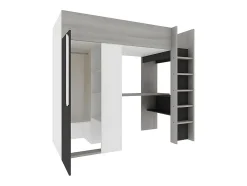 Vente-unique Lit mezzanine 90 x 200 cm avec armoire et bureau - Anthracite et blanc - NICOLAS II