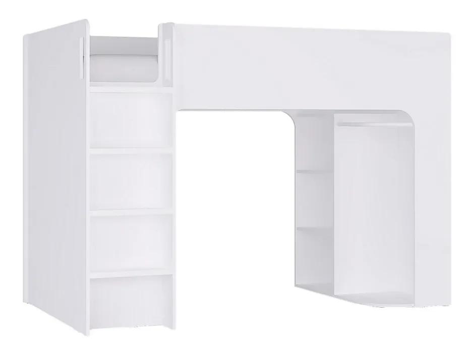 Vente-unique Lit mezzanine 90 x 190 cm avec rangements - Blanc - COLUMI
