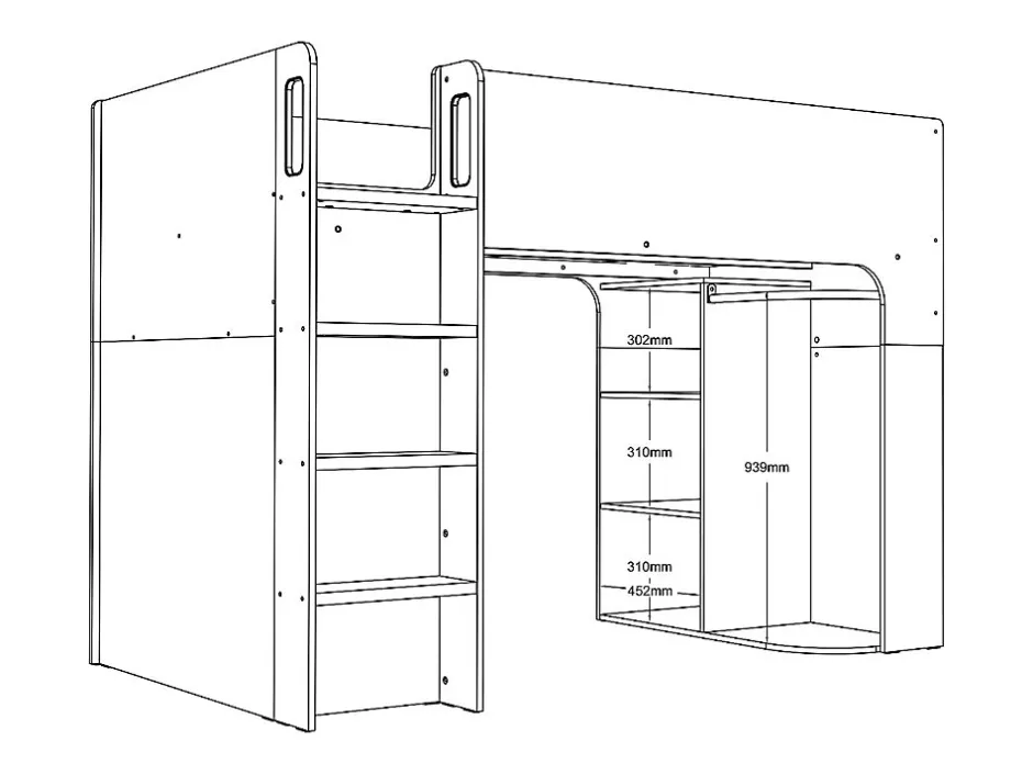 Vente-unique Lit mezzanine 90 x 190 cm avec rangements - Blanc - COLUMI