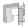 Vente-unique Lit mezzanine 90 x 200 cm avec armoire et bureau - Naturel grisé et blanc - NICOLAS