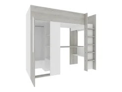 Vente-unique Lit mezzanine 90 x 200 cm avec armoire et bureau - Naturel grisé et blanc - NICOLAS