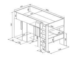 Vente-unique Lit mezzanine 90 x 200 cm avec armoire et bureau - Naturel grisé et blanc - NICOLAS