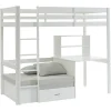 Vente-unique Lit mezzanine 90 x 200 cm avec bureau, sofa convertible et rangements - Pin et MDF - Blanc - GOLIATH III