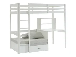 Vente-unique Lit mezzanine 90 x 200 cm avec bureau, sofa convertible et rangements - Pin et MDF - Blanc - GOLIATH III