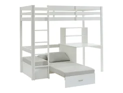 Vente-unique Lit mezzanine 90 x 200 cm avec bureau, sofa convertible et rangements - Pin et MDF - Blanc - GOLIATH III