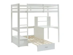Vente-unique Lit mezzanine 90 x 200 cm avec bureau, sofa convertible et rangements - Pin et MDF - Blanc - GOLIATH III