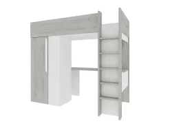 Vente-unique Lit mezzanine 90 x 200 cm avec armoire et bureau - Naturel grisé et blanc + Matelas - NICOLAS