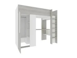 Vente-unique Lit mezzanine 90 x 200 cm avec armoire et bureau - Naturel grisé et blanc + Matelas - NICOLAS