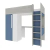 Vente-unique Lit mezzanine 90 x 200 cm avec armoire et bureau - Bleu et blanc - NICOLAS