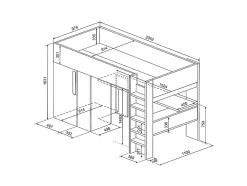Vente-unique Lit mezzanine 90 x 200 cm avec armoire et bureau - Bleu et blanc - NICOLAS