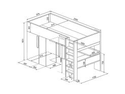 Vente-unique Lit mezzanine 90 x 200 cm avec armoire et bureau - Bleu et blanc - NICOLAS