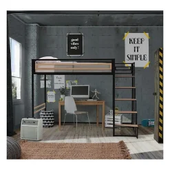 Generic Lit mezzanine - 140x190 cm - Métal - Noir - Sommier inclus - LEON