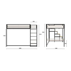 Generic Lit mezzanine - 140x190 cm - Métal - Noir - Sommier inclus - LEON