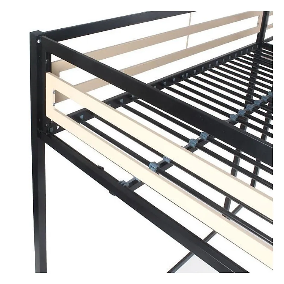 Generic Lit mezzanine - 140x190 cm - Métal - Noir - Sommier inclus - LEON